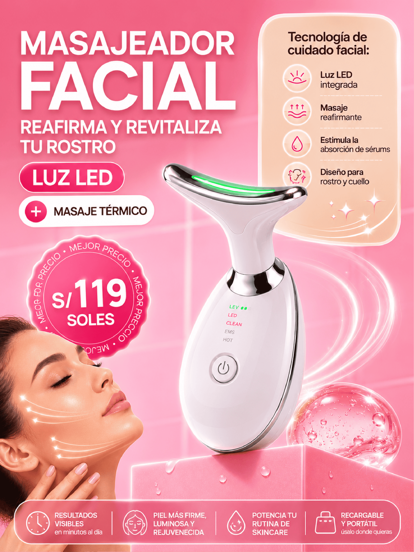MASAJEADOR FACIAL CON LUZ LED