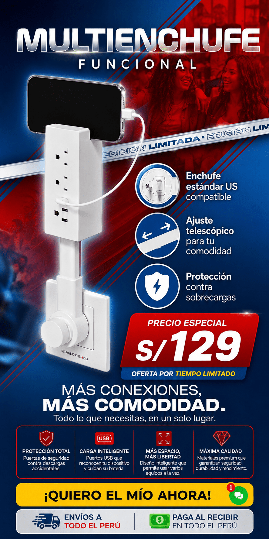 Multienchufe Funcional USB⚡